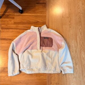 Columbia Cream and Pink Sherpa Quarter-Zip Pullover